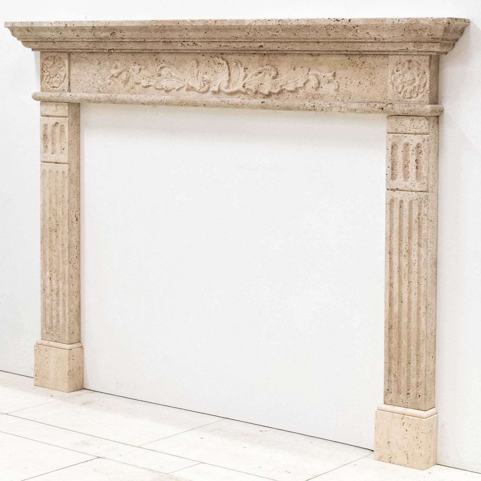 Antique Rustic Travertine Fireplace Surround