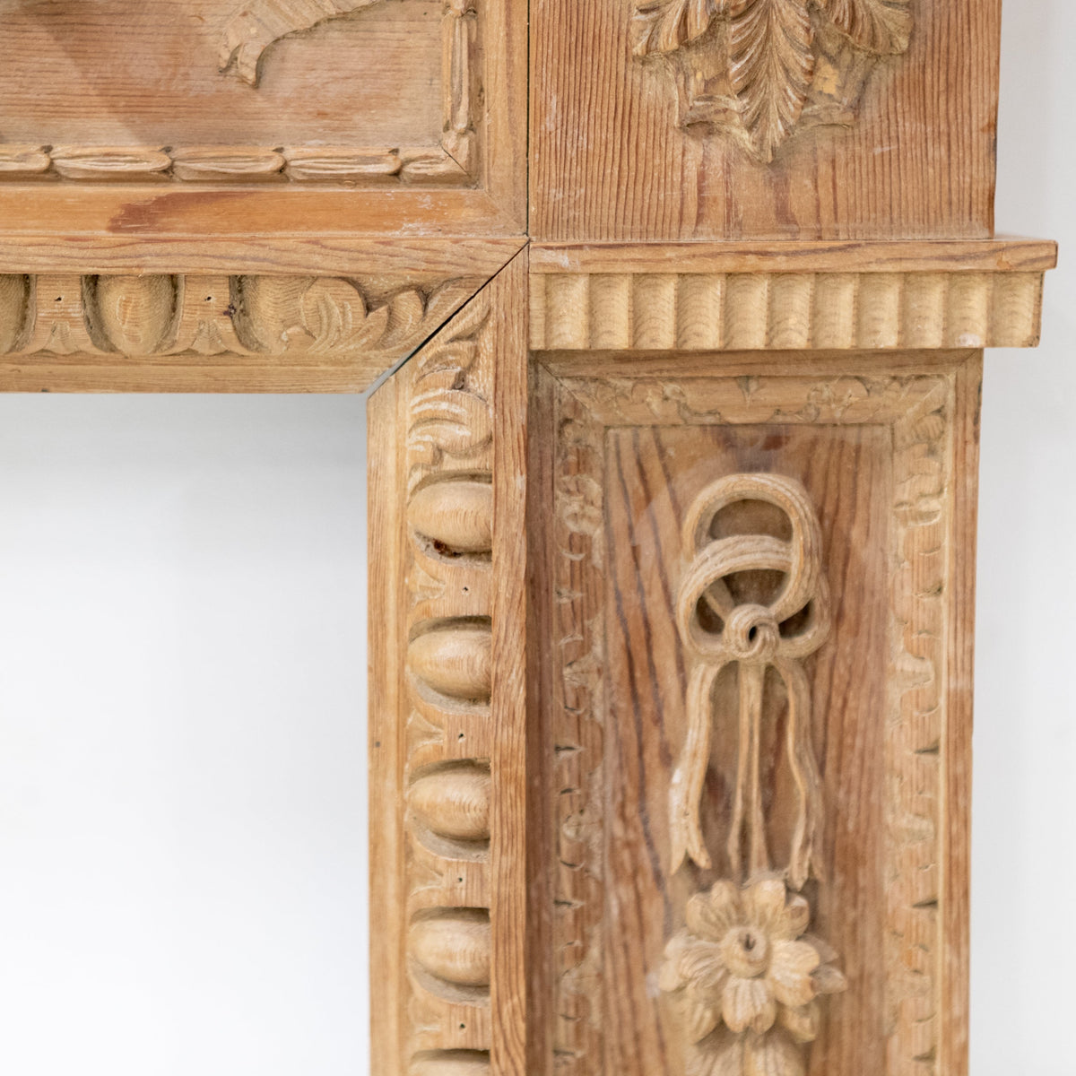 Antique Deeply Carved Wooden Fireplace Surround