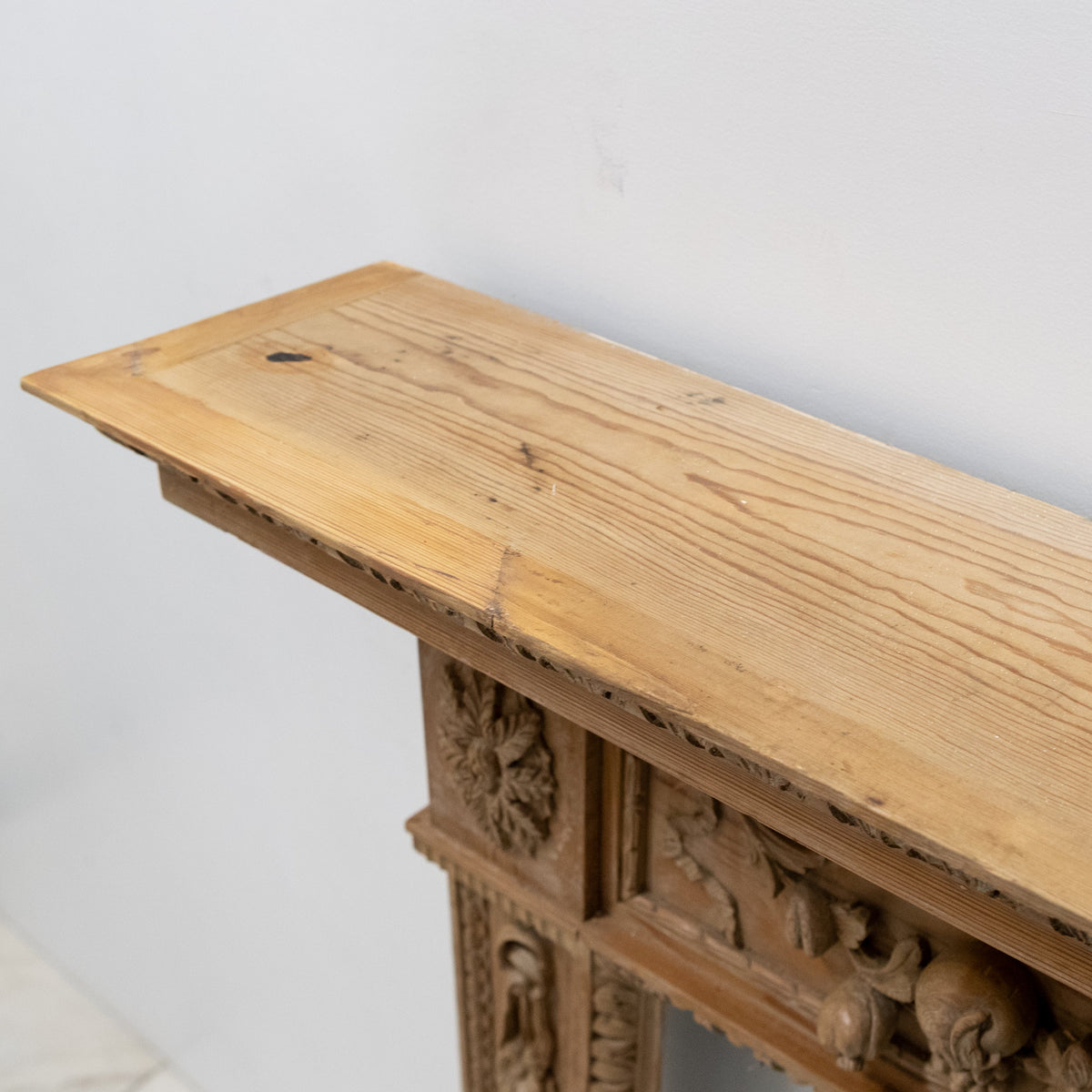Antique Deeply Carved Wooden Fireplace Surround