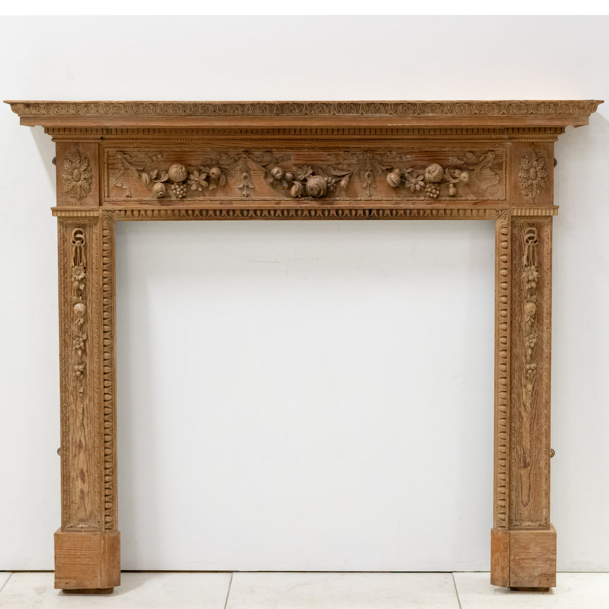 Antique Deeply Carved Wooden Fireplace Surround
