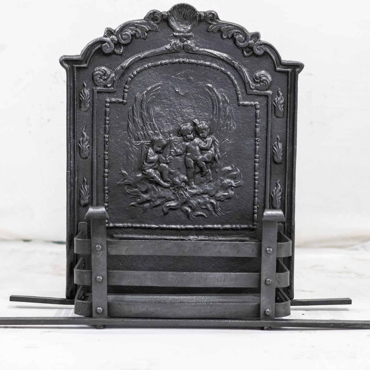 Antique Ornate Fire Basket Grate &amp; Andiron Set | The Architectural Forum