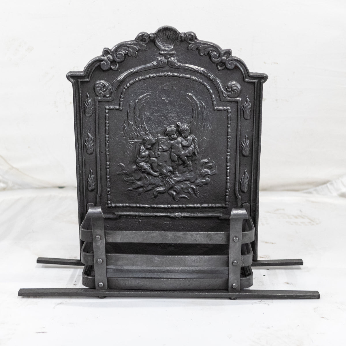 Antique Ornate Fire Basket Grate &amp; Andiron Set | The Architectural Forum