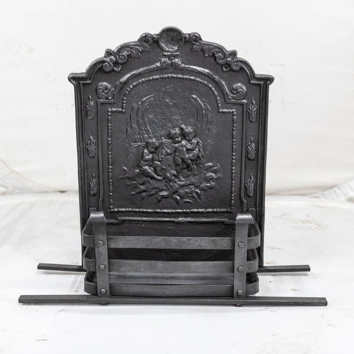 Antique Ornate Fire Basket Grate &amp; Andiron Set | The Architectural Forum
