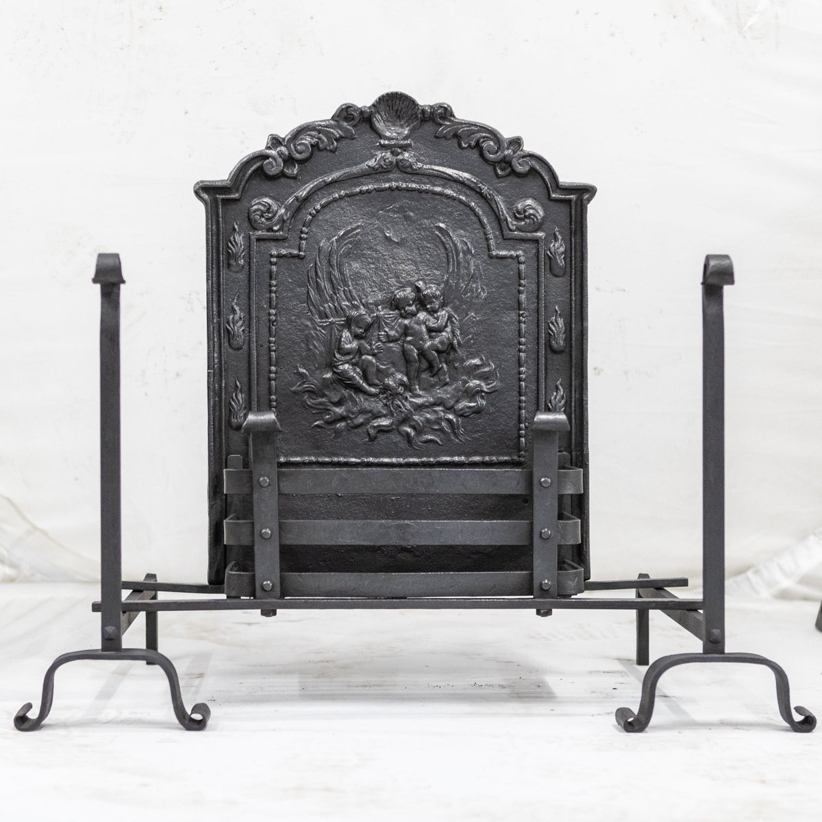 Antique Ornate Fire Basket Grate &amp; Andiron Set | The Architectural Forum