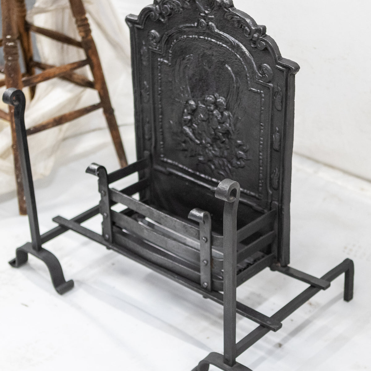 Antique Ornate Fire Basket Grate &amp; Andiron Set | The Architectural Forum