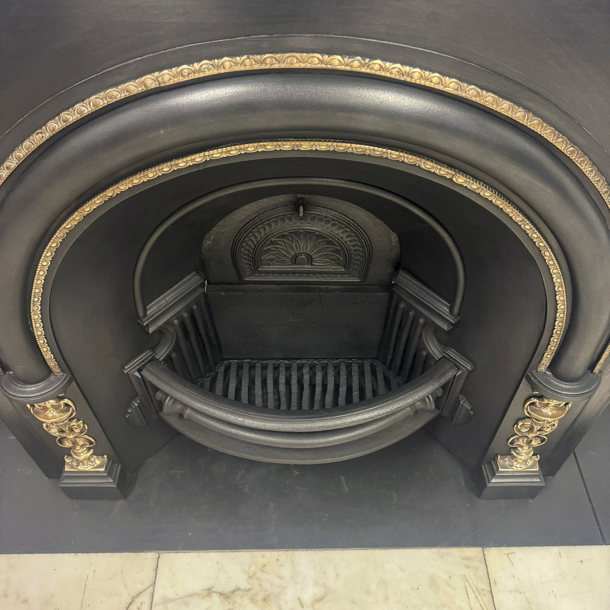 Antique Victorian Arched Cast Iron Insert with Brass | The Architectural Forum