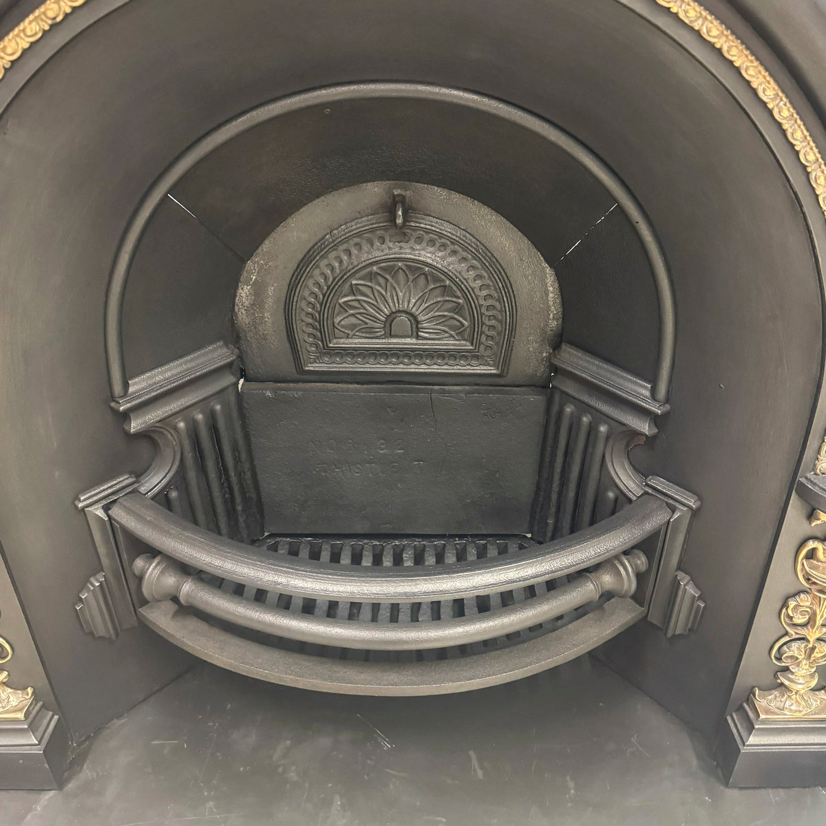 Antique Victorian Arched Cast Iron Insert with Brass | The Architectural Forum