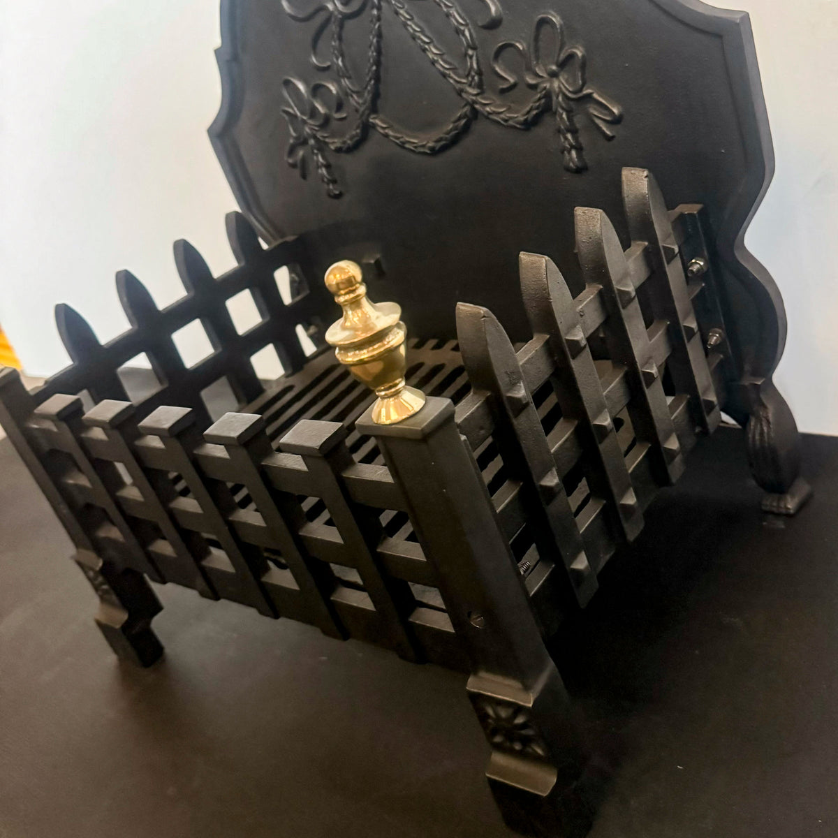 Victorian Cast Iron Fire Basket with Brass Finials | The Architectural Forum