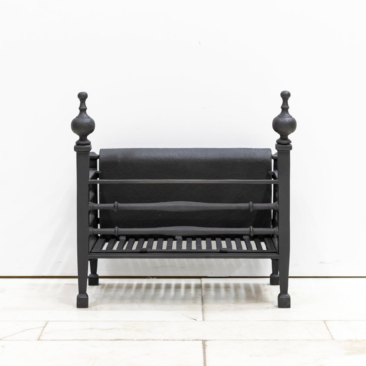 Reclaimed Cast Iron Fire Basket with Finials