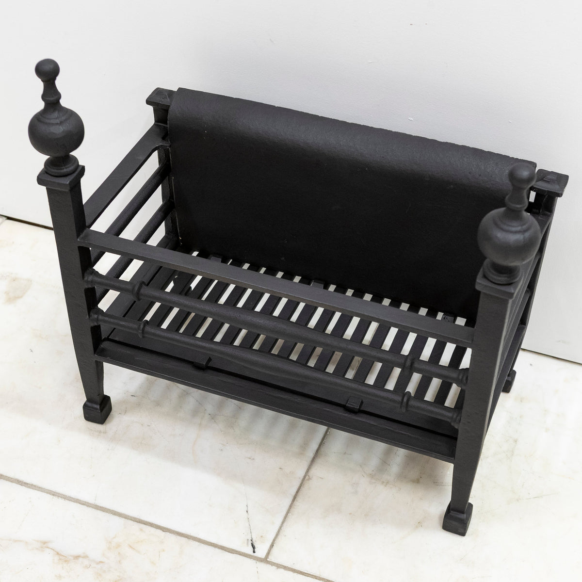 Reclaimed Cast Iron Fire Basket with Finials