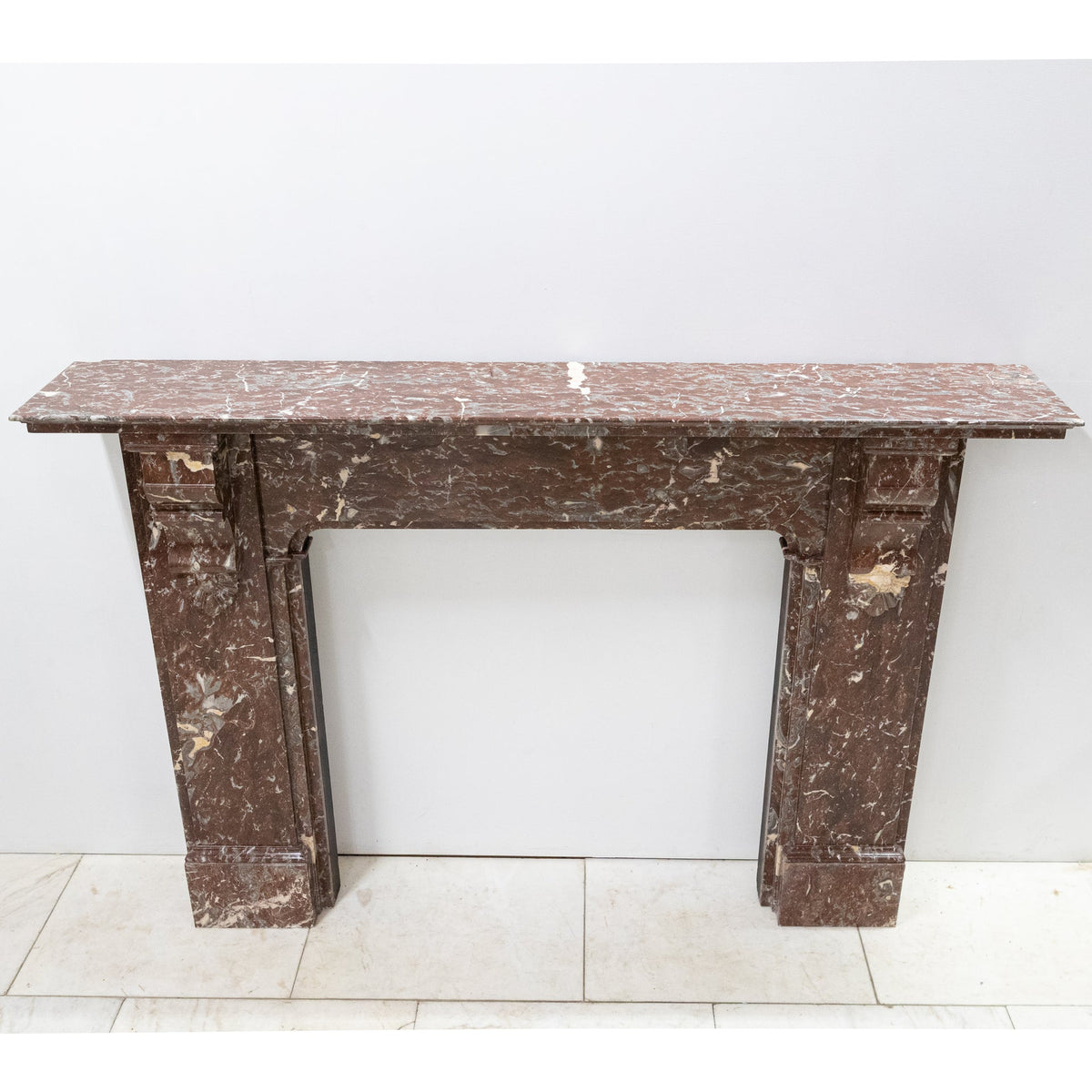 Large Antique Late Victorian Rouge Marble Fireplace Surround with Corbels