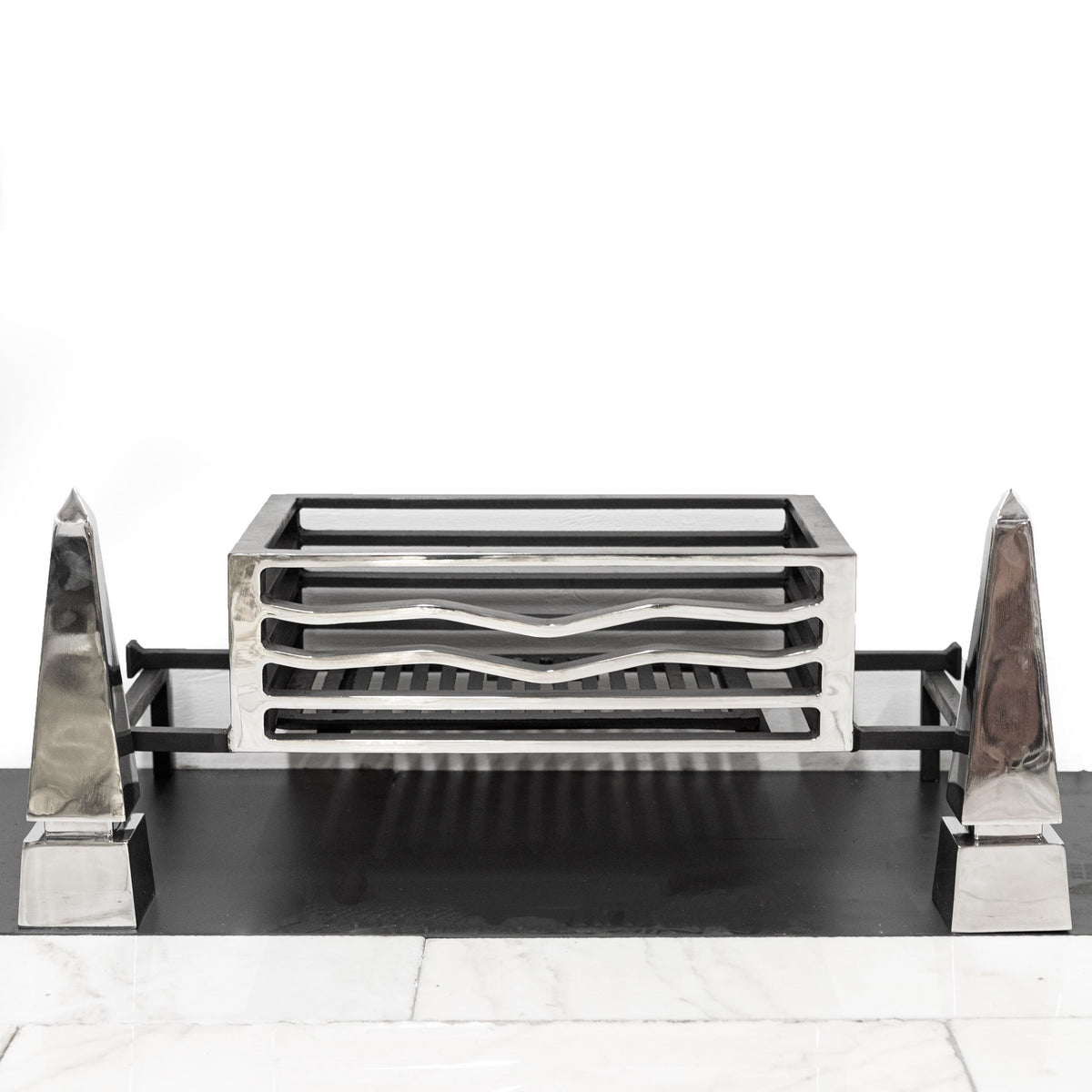 Reclaimed Polished Fire Dogs &amp; Basket | The Architectural Forum