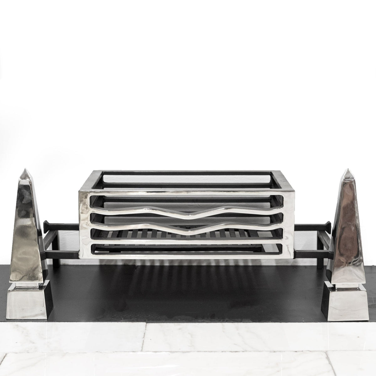 Reclaimed Polished Fire Dogs &amp; Basket | The Architectural Forum
