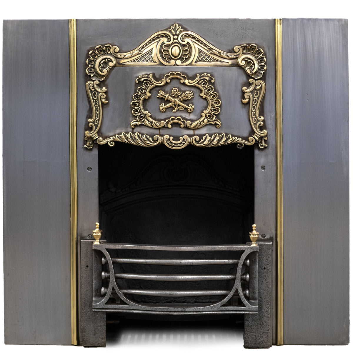Ornate Antique Polished Cast Iron &amp; Brass Fireplace Insert | The Architectural Forum