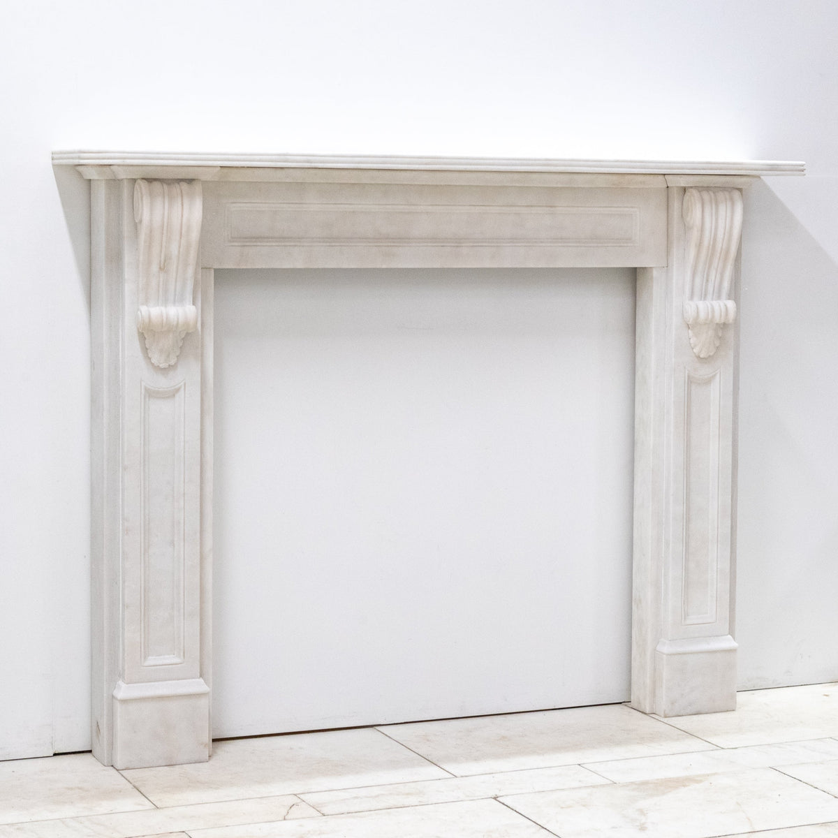 Reclaimed Statuary Marble Victorian Style Chimneypiece with Corbels