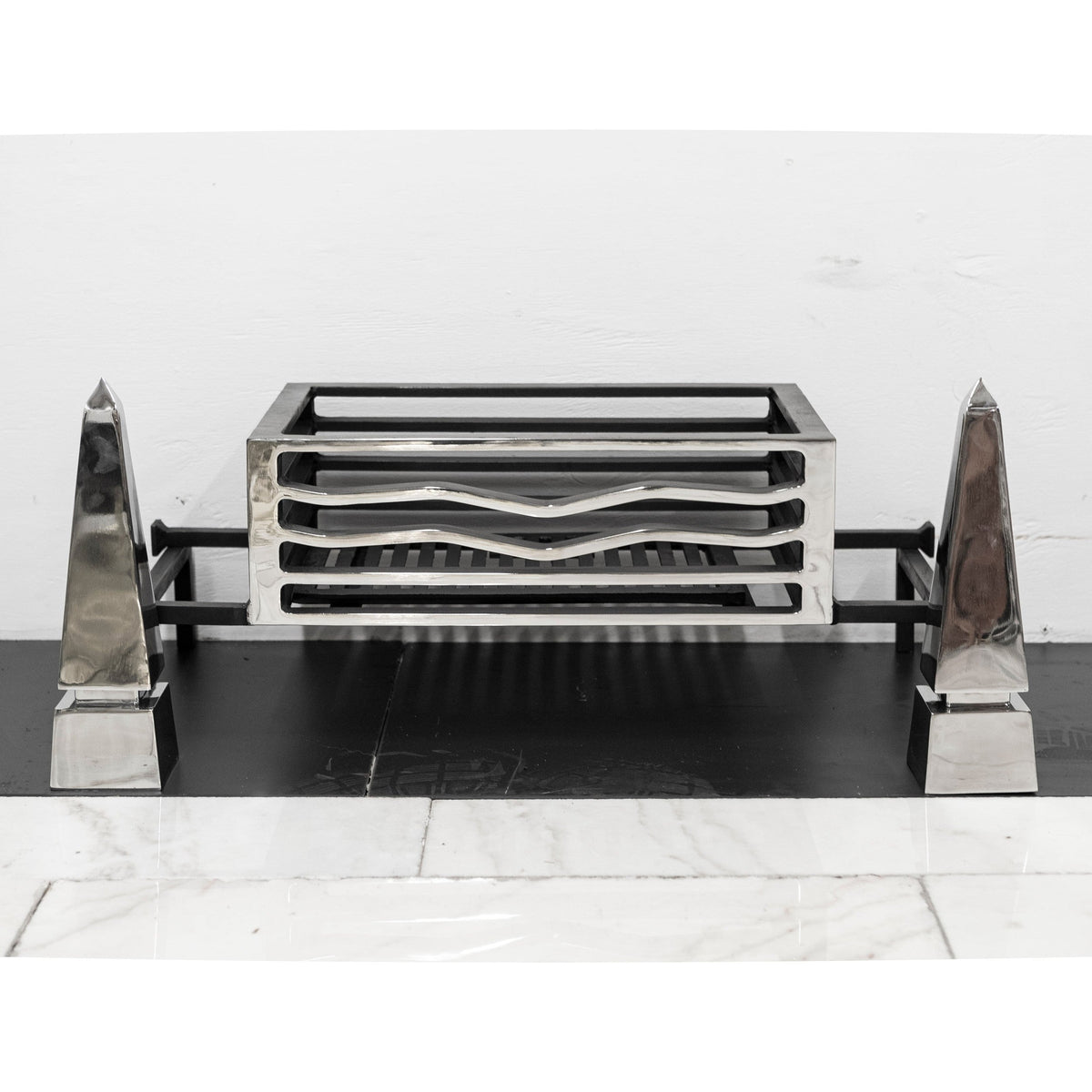 Reclaimed Polished Fire Dogs &amp; Basket | The Architectural Forum