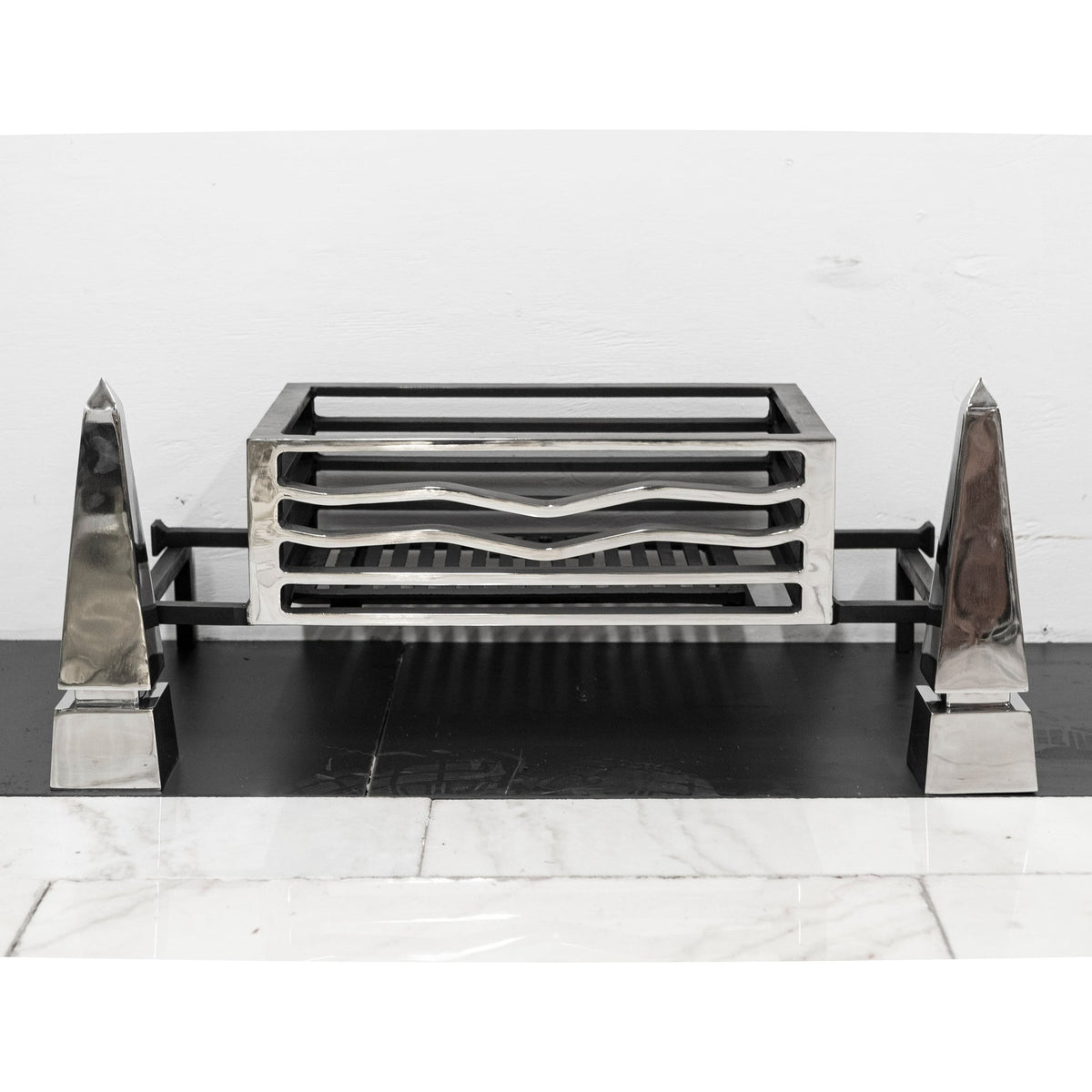 Reclaimed Polished Fire Dogs &amp; Basket | The Architectural Forum
