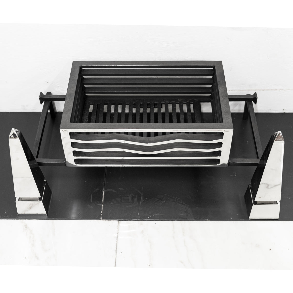 Reclaimed Polished Fire Dogs &amp; Basket | The Architectural Forum