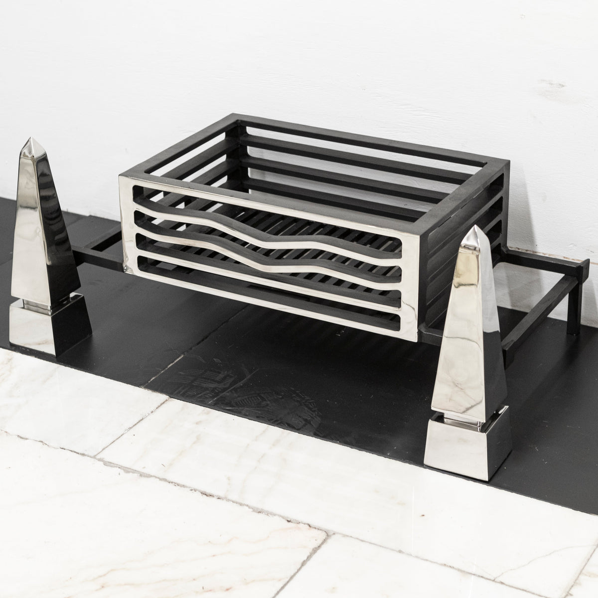 Reclaimed Polished Fire Dogs &amp; Basket | The Architectural Forum