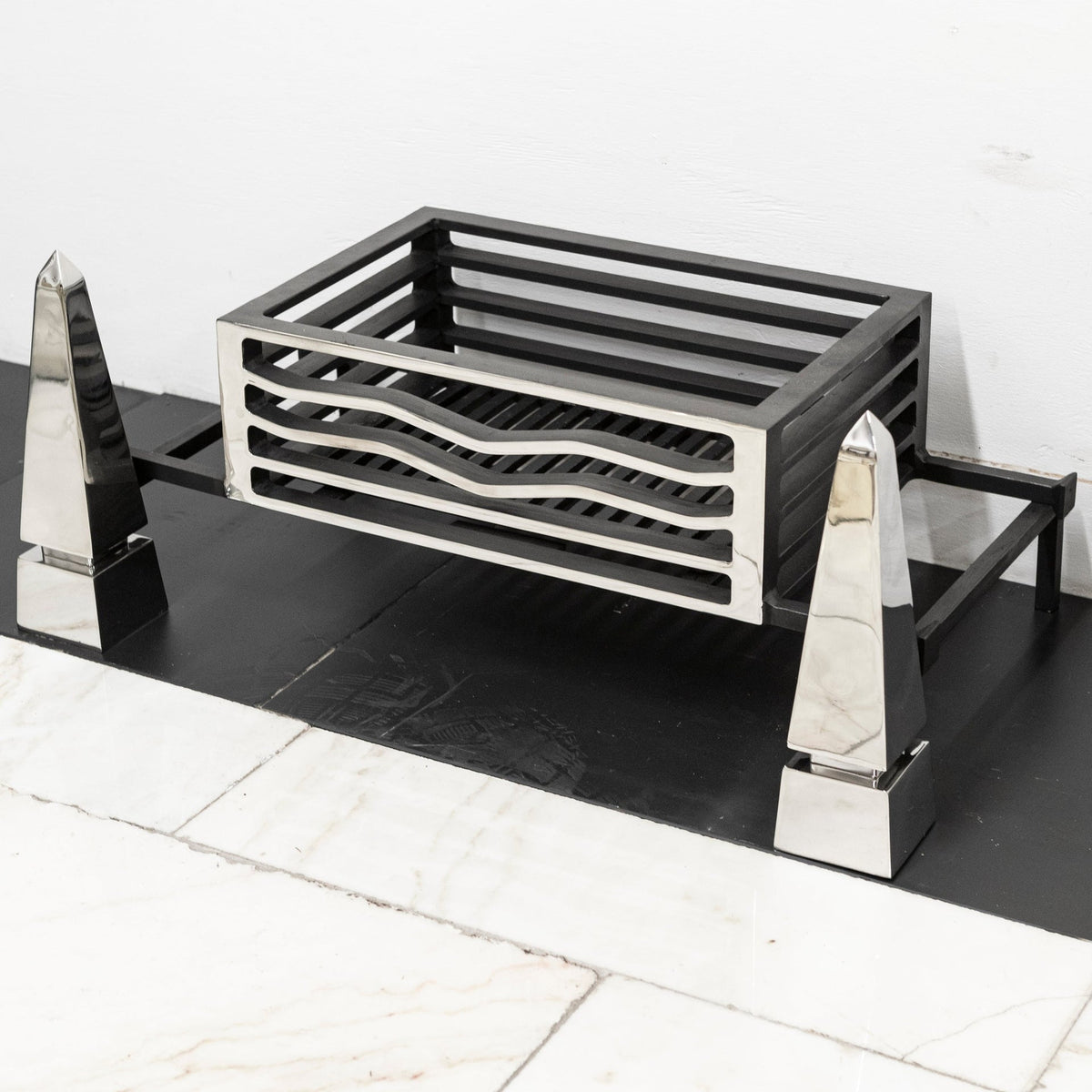 Reclaimed Polished Fire Dogs &amp; Basket | The Architectural Forum