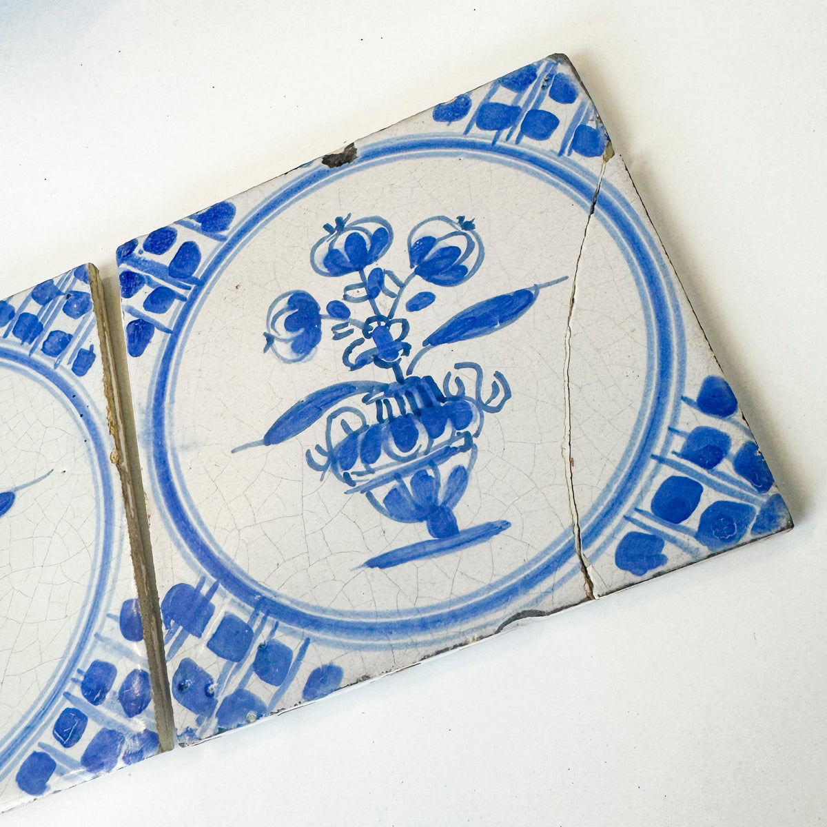 Set of 2 Antique 18th Century Dutch Delft Floral Tiles | The Architectural Forum