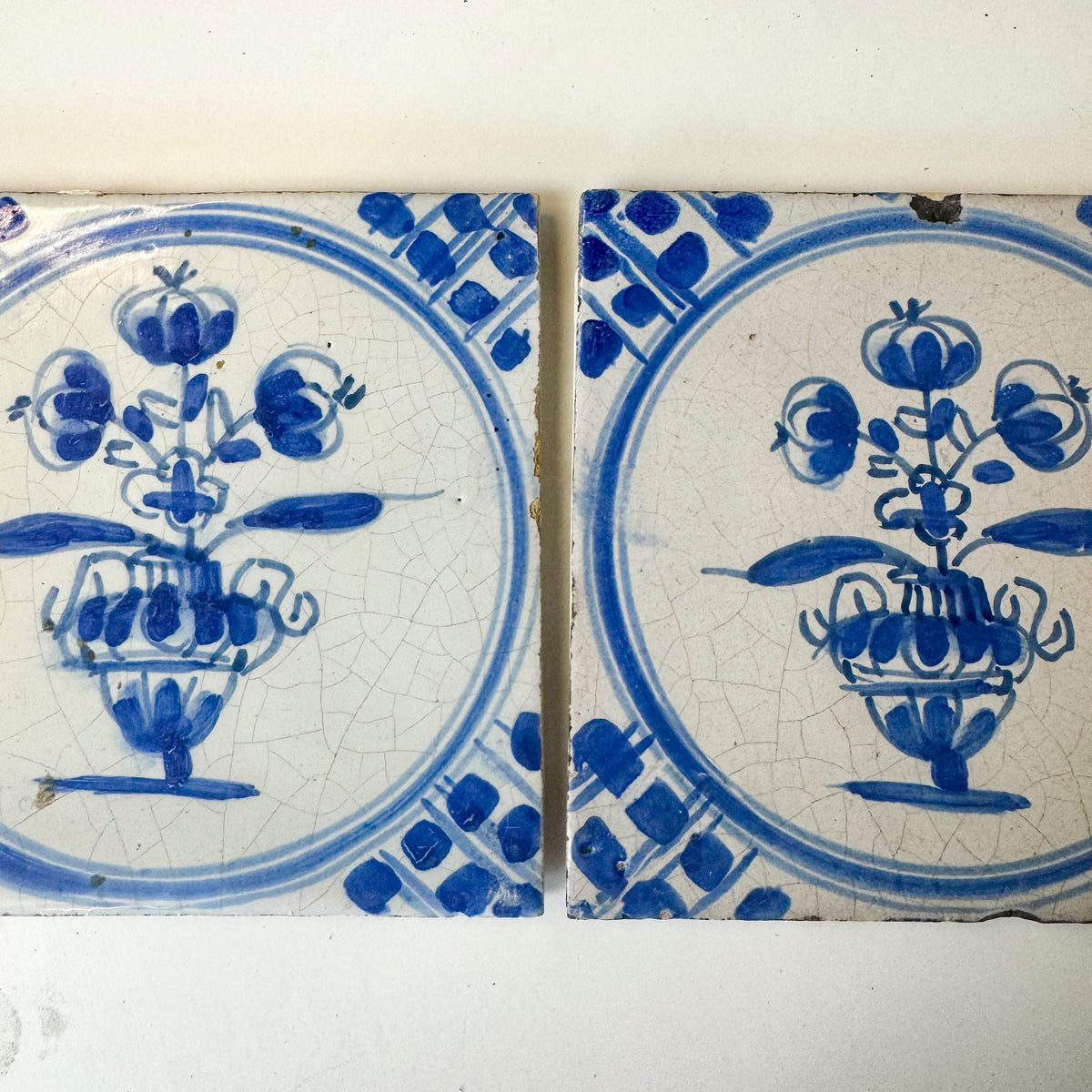Set of 2 Antique 18th Century Dutch Delft Floral Tiles | The Architectural Forum