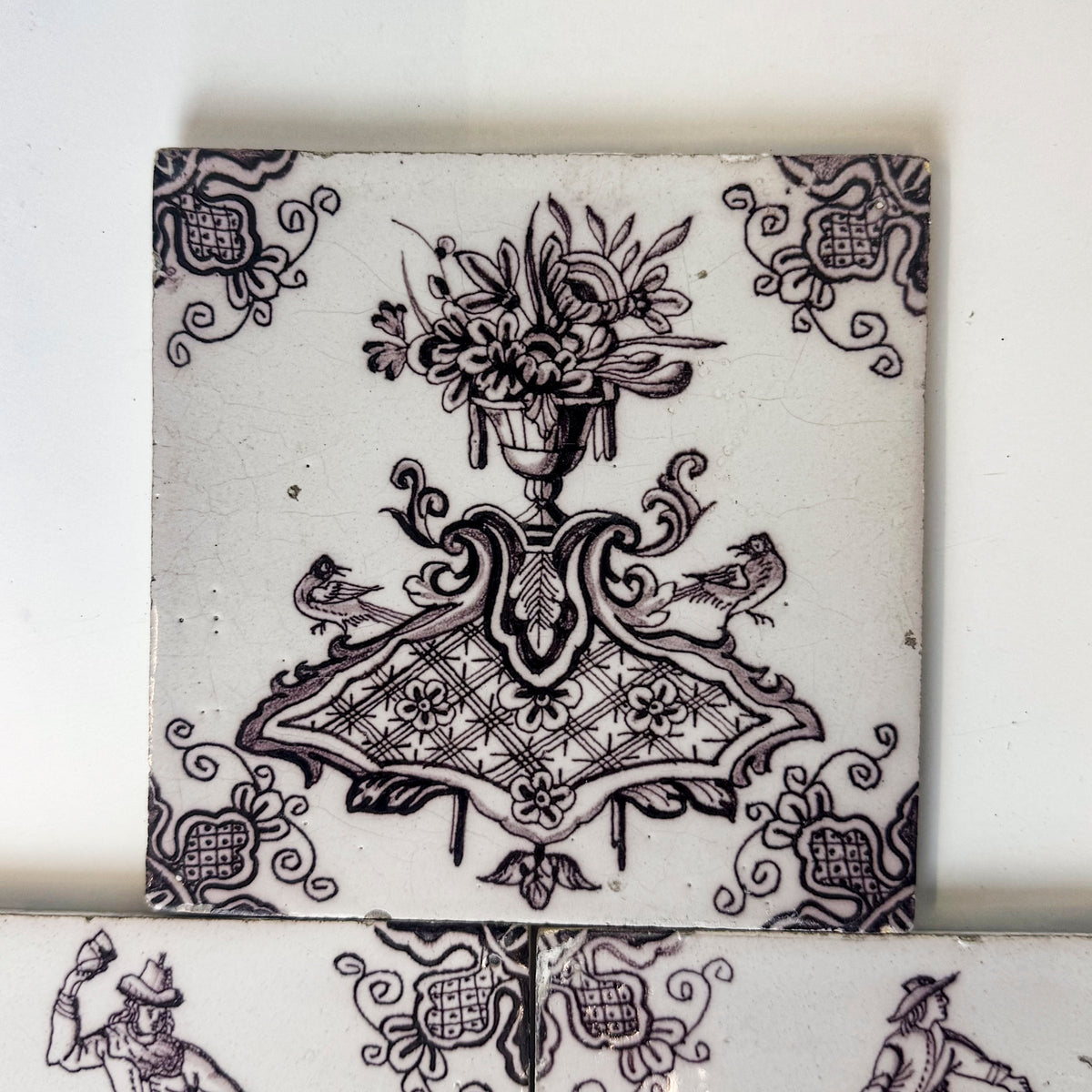 Set of 5 Antique Manganese Dutch Delft Tiles | The Architectural Forum