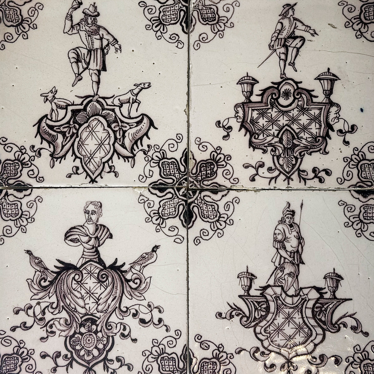Set of 5 Antique Manganese Dutch Delft Tiles | The Architectural Forum