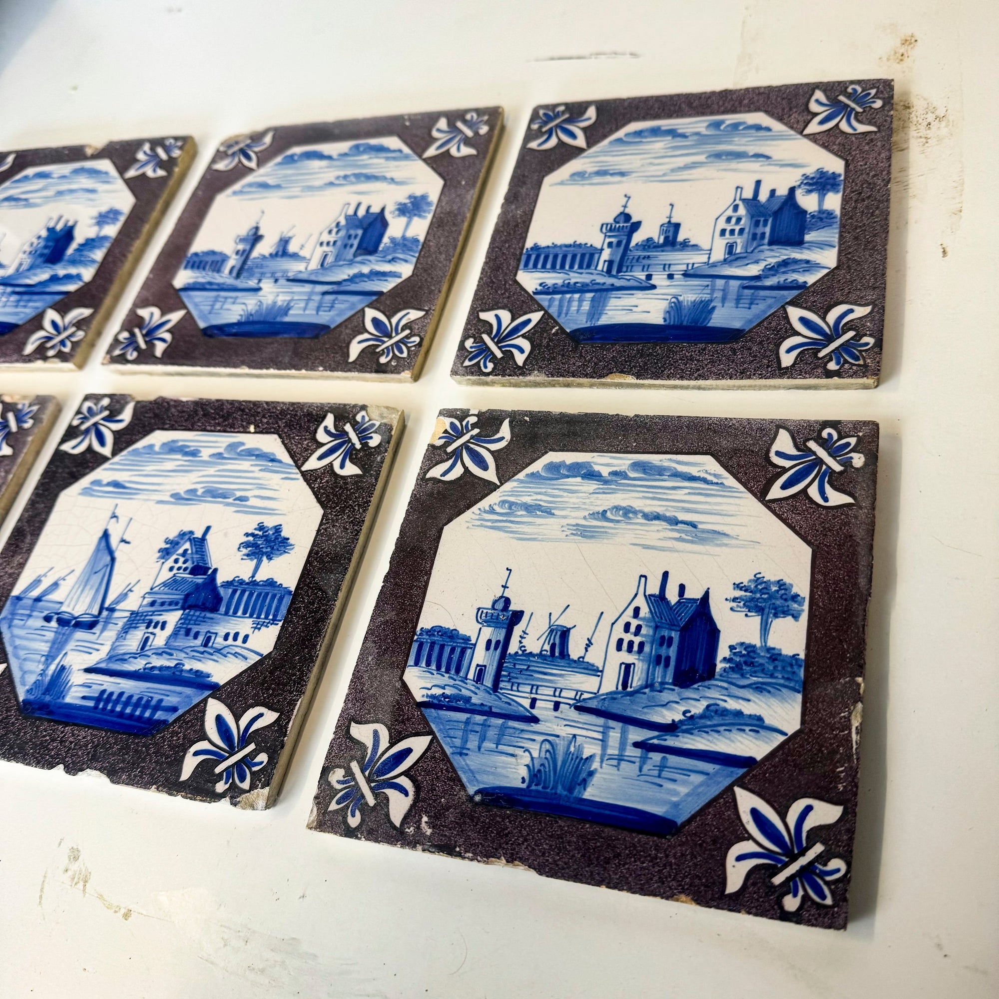 Set of 6 Large Antique Dutch Delft Tiles | The Architectural Forum