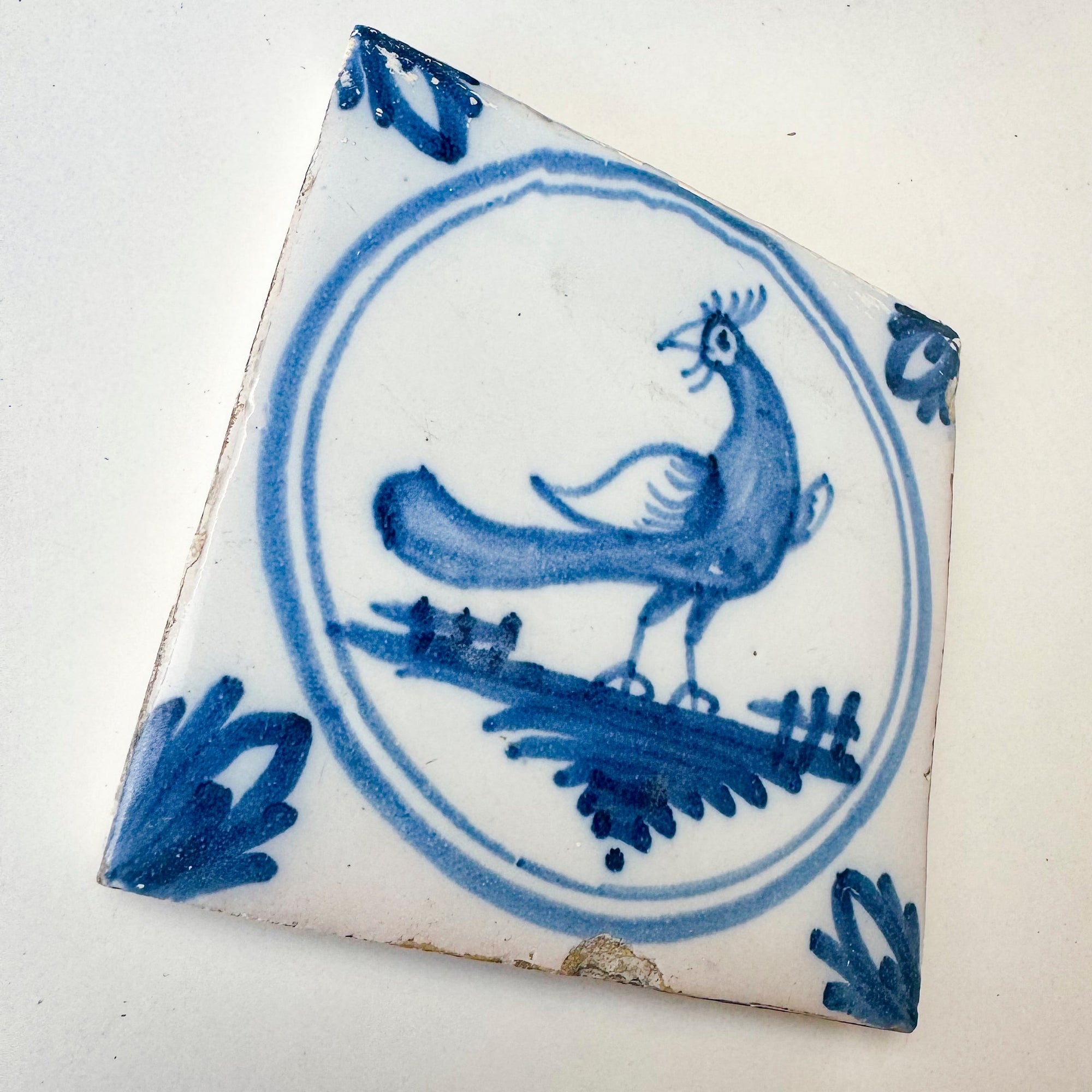 Single Antique Peacock Dutch Delft Tile | The Architectural Forum