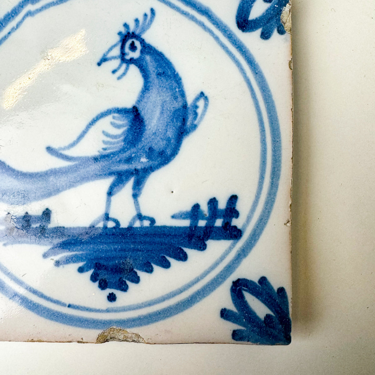 Single Antique Peacock Dutch Delft Tile | The Architectural Forum