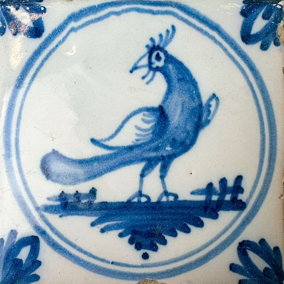 Single Antique Peacock Dutch Delft Tile | The Architectural Forum
