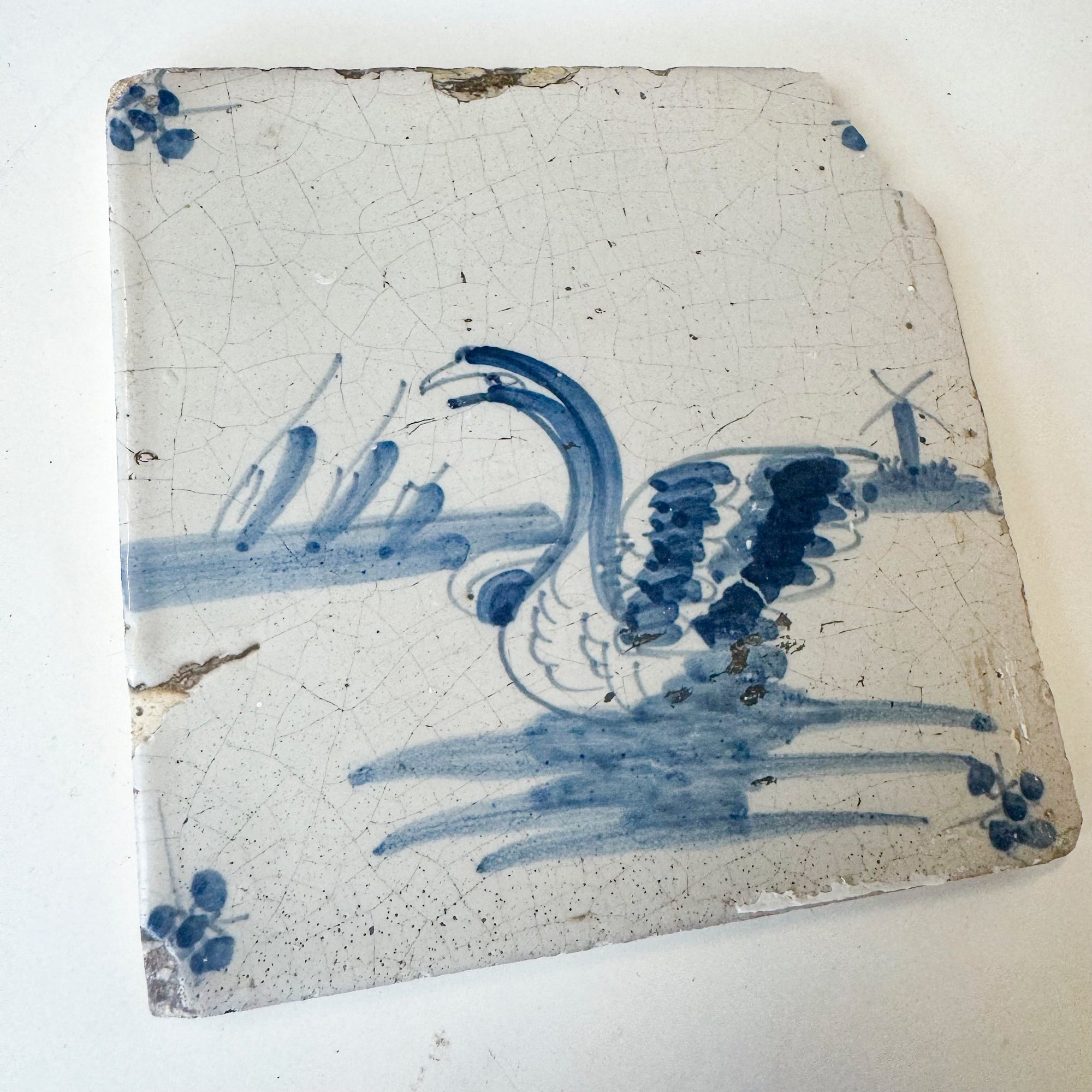 Single 18th Century Dutch Delft Swan Tile | The Architectural Forum