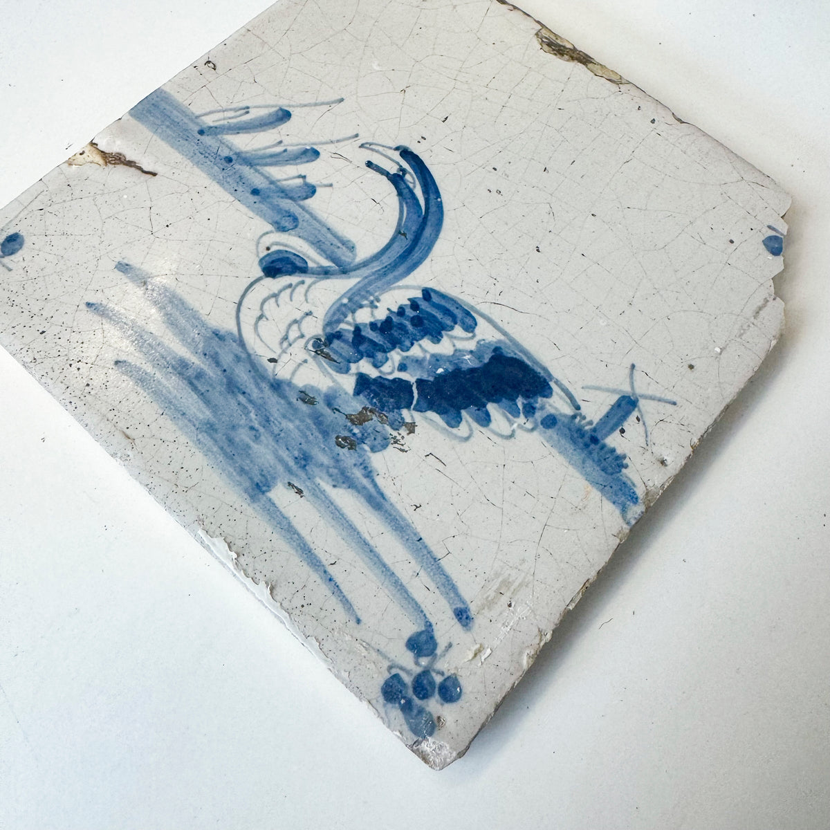 Single 18th Century Dutch Delft Swan Tile | The Architectural Forum