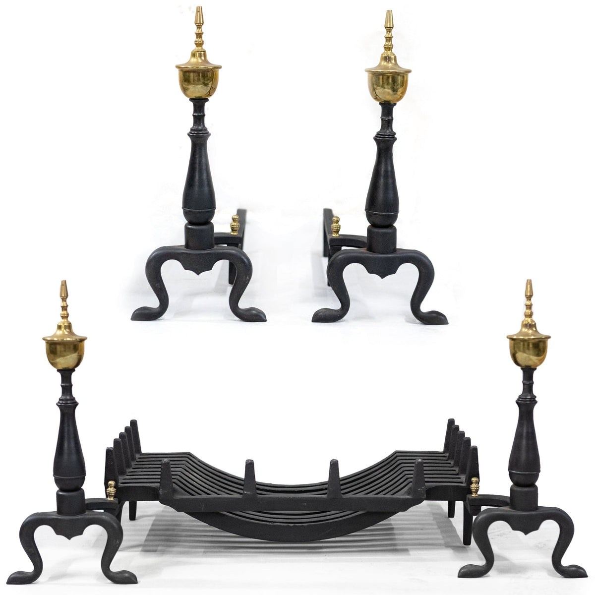 Antique Cast Iron Andirons | Brass Finial Firedogs | The Architectural Forum