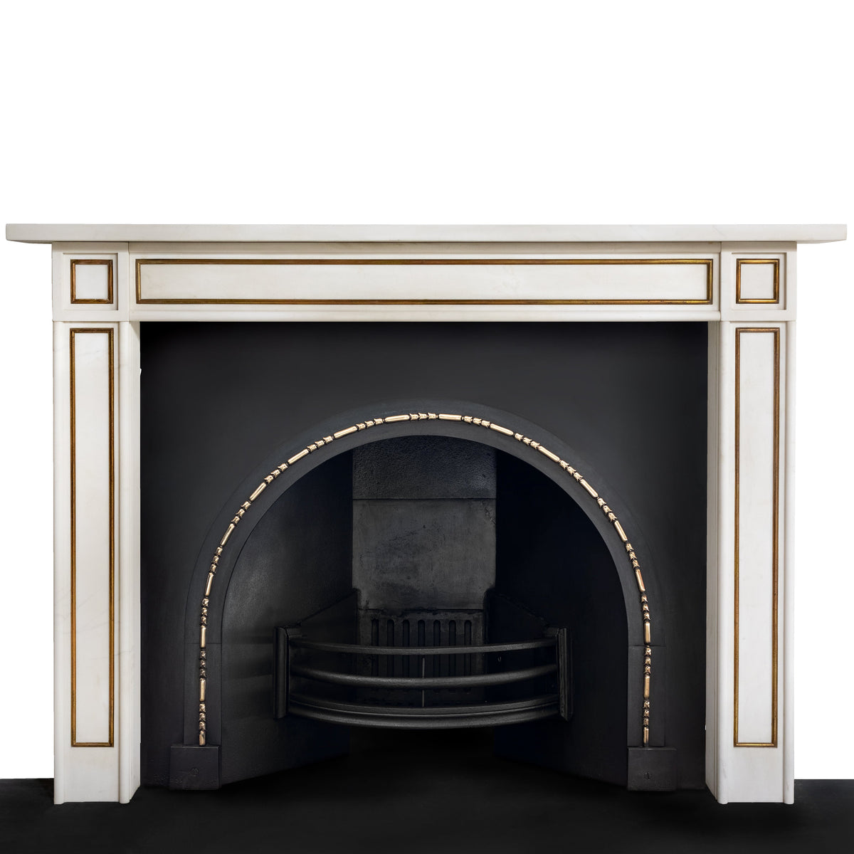 Reclaimed Statuary Marble Fireplace Surround with Brass Detail